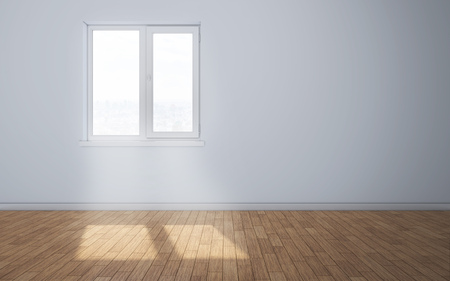 Empty clean room with light coming through window. 3d renderingの写真素材