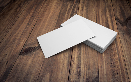 Business cards on wooden table. 3d rendering