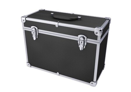 Black alluminium professional hard case isolated on white. 3d renderingの写真素材