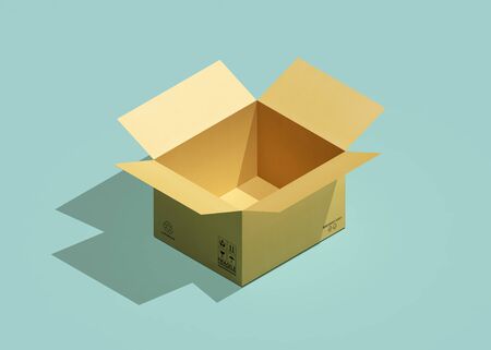 Cardboard box isometric view. 3d renderingの写真素材