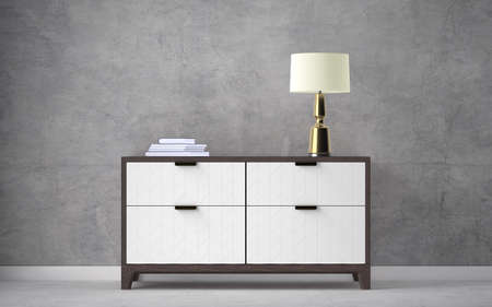 Modern interior with stylish commode and table lamp. 3d renderingの写真素材