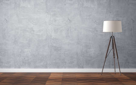 Empty interior with floor lamp and wooden parquet floor. 3d renderingの写真素材