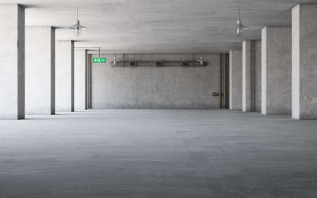Abstract empty, modern concrete interior with pillars - industrial interior background template, 3D renderingの写真素材