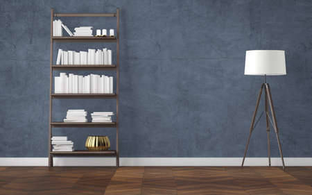 Empty interior with bookcase and tripod floor lamp. 3d renderingの写真素材