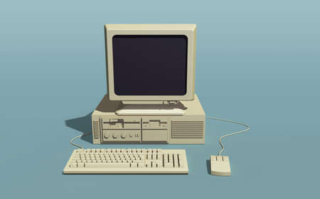 Retro pc with mouse and keyboard. 3d renderingの写真素材