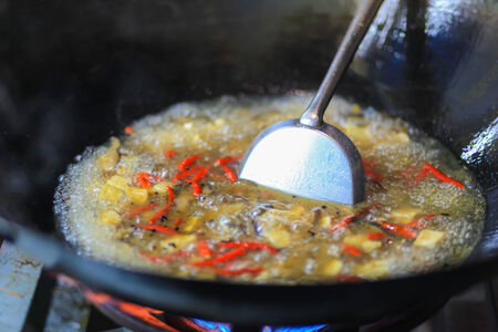 hot oil cookingの写真素材