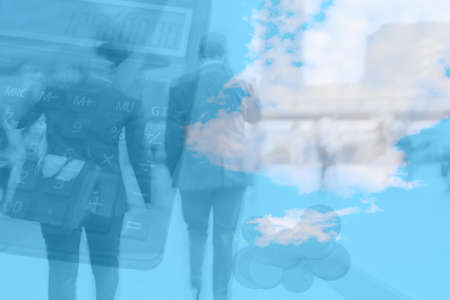 motion blur business man in finance and cloud sky backgroundの写真素材