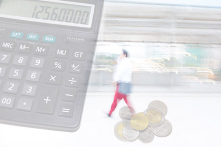 motion blur red pant office man with finance backgroundの写真素材