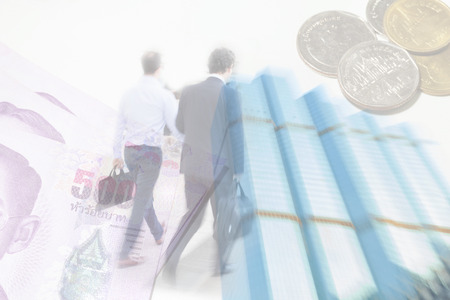 motion blur businessman with finance economic backgroundの写真素材
