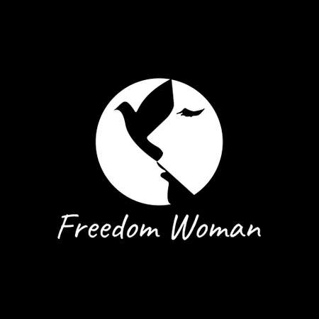 a unique combination of a flying bird and a beautiful female face logo design. the concept of freedom.のイラスト素材