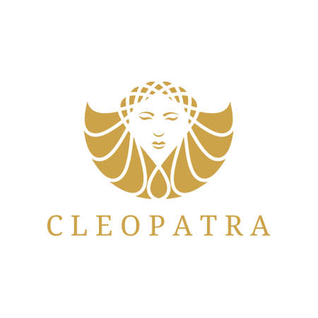 luxury cleopatra beautiful face logo design in gold color.のイラスト素材