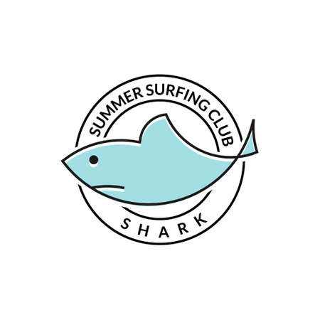 summer surf shark emblem vintage logo designのイラスト素材