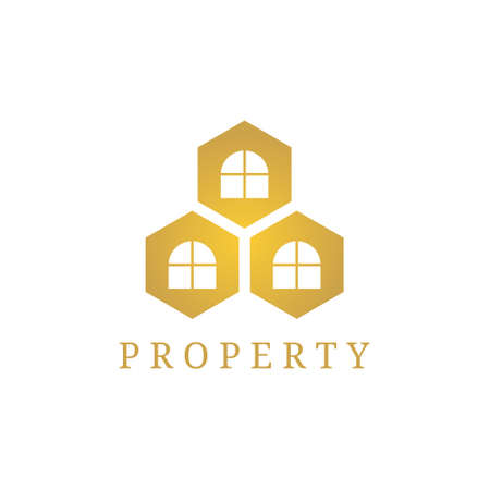 luxury and unique hexagon house logo designのイラスト素材