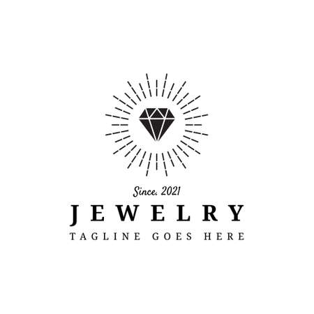 diamond or jewelry with sun rays in vintage style vector templateのイラスト素材