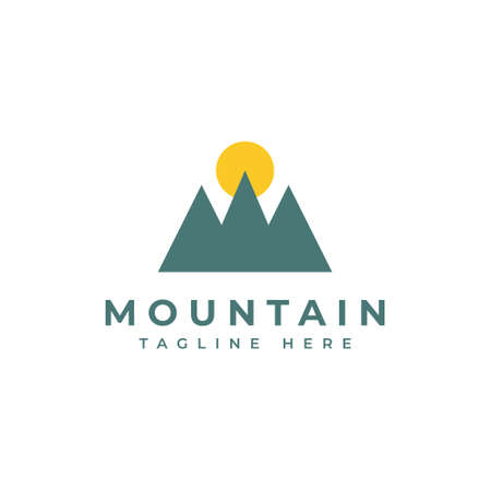 unique and simple mountain with sun logo designのイラスト素材