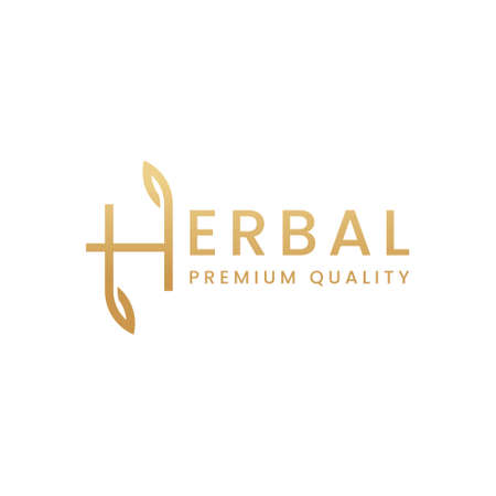 H leaf logo. H herbal logo. luxury letter H leaf logo template.のイラスト素材