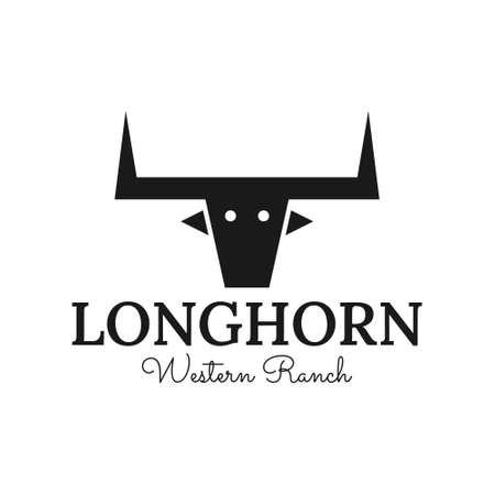 long horn bull logo. unique long horn bull with vintage style logo designのイラスト素材