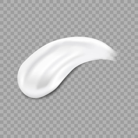 Realistic cream smears isolated on transparent background. White cosmetic creamy stroke. Creamy concealer smooth foam smear. Moisturizing skin gel. Mock up template for your design. Vectorのイラスト素材