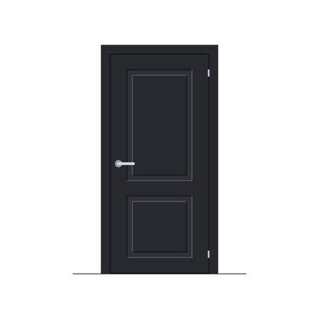 Dark closed door with frame isolated on white background. Front view. Element of architecture. Template design for interior, graphics, office, home, store. Vector illustrationのイラスト素材