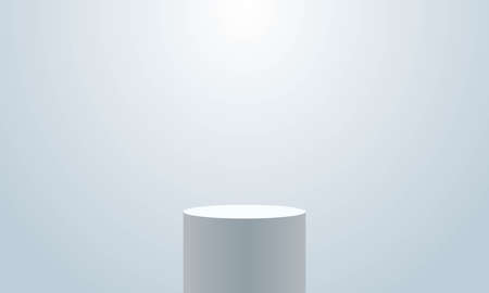 Realistic empty round podium with spotlight effect. Pedestal or white round cylinder stand on white background. Mock up template for your design. Concept for advertising or presentation. Vectorのイラスト素材