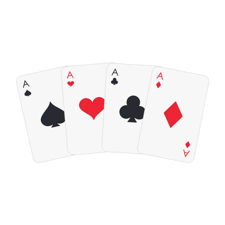 Set of four aces playing card suits - hearts, spades, diamonds, clubs. A winning poker hand. Poker,...
