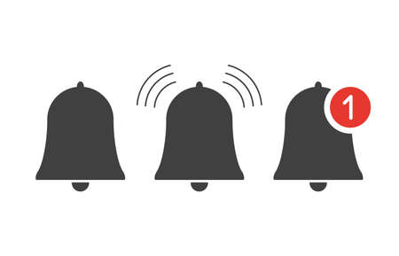 Notification bell set icon. Template design for alarm clock, incoming message, social media, user...