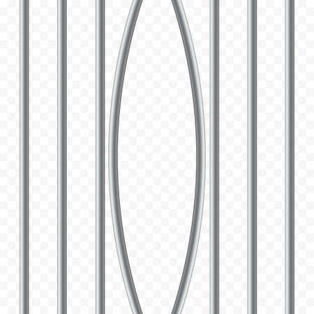 Realistic broken prison metal bars on transparent background. Iron cage. Prison fence jail. Way out to freedom. Jail break concept. Template design for criminal or sentence.Vector illustrationのイラスト素材