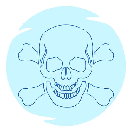 Skull and crossbones in linear style. Sign of danger or poison to life. Vector illustrationのイラスト素材