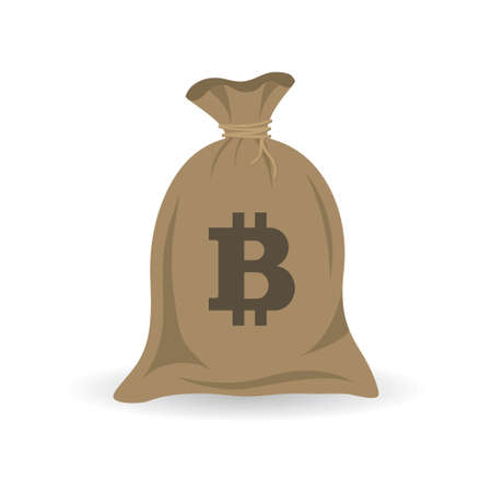 Bitcoin money bag. Sack of virtual crypto currency. Block chain cryptocurrency sign. Money and finance symbol. Cryptography currency. Concept of modern investment. Vector illustrationのイラスト素材
