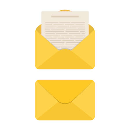 Opened and closed envelope with note paper. Mail symbol. Template design for social network, web or mobile app. Emailing and global communication. Letter icon. Vector illustrationのイラスト素材