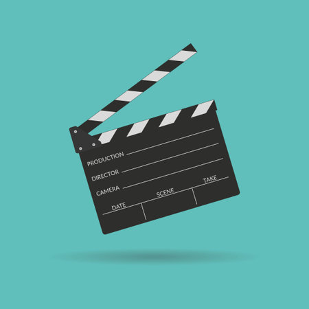 Clapper board icon in flat style. Movie, cinema, film symbol concept. Director clapboard. Filmmaking device. Vector illustrationのイラスト素材
