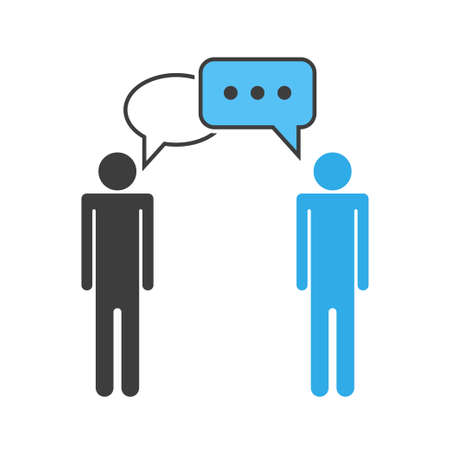Chat icon. Speaking of people with speech square above their heads. Team discussion. Talking, communication, message, speak symbol. Template design for web, mobile and infographics Vector illustrationのイラスト素材