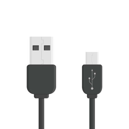Black micro cables icon. Smart phone recharge supply or PC peripherals connector. Cable mobile devices symbol. Vector illustrationのイラスト素材