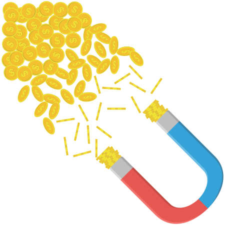 Money business success dollar magnet. Finance concept of attracting investments. Sales icon. Work motivation. Vector illustrationのイラスト素材