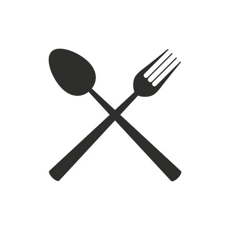 Monochrome set of crossed fork and spoon. Restaurant icon. Vector illustrationのイラスト素材