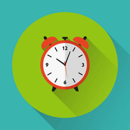 Alarm clock icon with long shadow. Flat design. Vector illustrationのイラスト素材