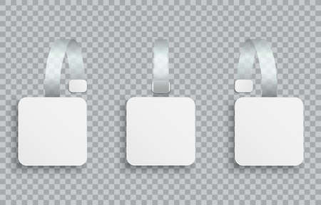 White realistic blank advertising wobblers isolated on transparent background. Square wobbler paper sale discount tags. Mockup template for design. Concept for promotion sales, supermarket price tag.のイラスト素材