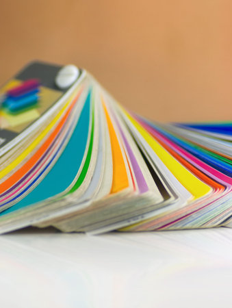 Color samples fanned out on a white backgroundの写真素材