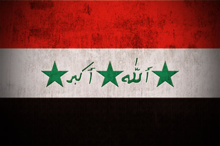 Weathered Flag Of Iraq, fabric texturedの写真素材