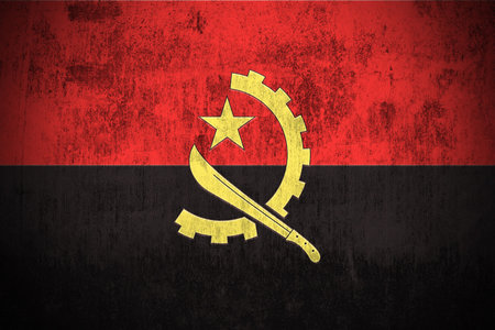 Weathered Flag Of Angola, fabric texturedの写真素材