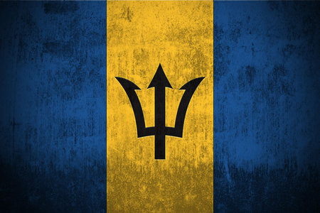 Weathered Flag Of Barbados, fabric texturedの写真素材