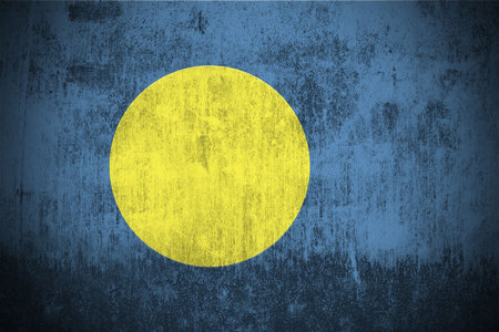 Weathered Flag Of Palau, fabric texturedの写真素材