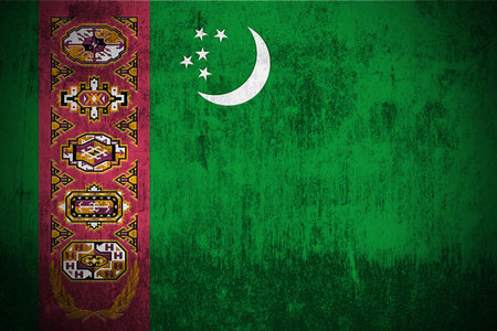 Weathered Flag Of Turkmenistan, fabric texturedの写真素材