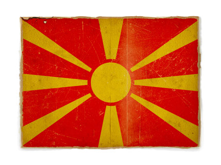 weathered flag of Macedonia, paper texturedの写真素材