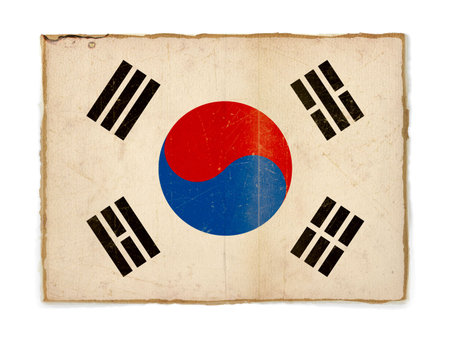 weathered flag of South Korea, paper texturedの写真素材