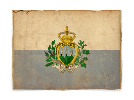 dirty weathered flag of San marino, paper texturedの写真素材