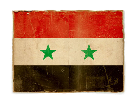 dirty weathered flag of Syria, paper texturedの写真素材