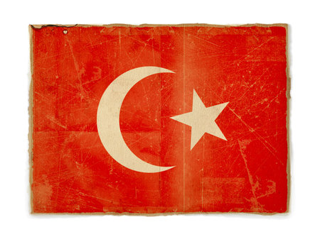 dirty weathered flag of Turkey, paper texturedの写真素材