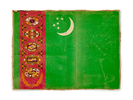 dirty weathered flag of Turkmenistan, paper texturedの写真素材