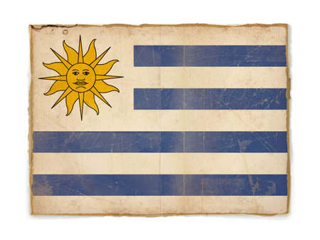 dirty weathered flag of Uruguay, paper texturedの写真素材